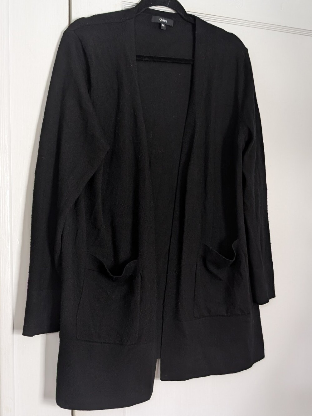 Quince 100% Merino Wool Black Open Front Sweater Cardigan Women's Medium